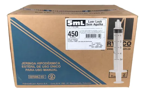 SERINGA HIPODERMICA 5ML SLIP C/450. RYMCO