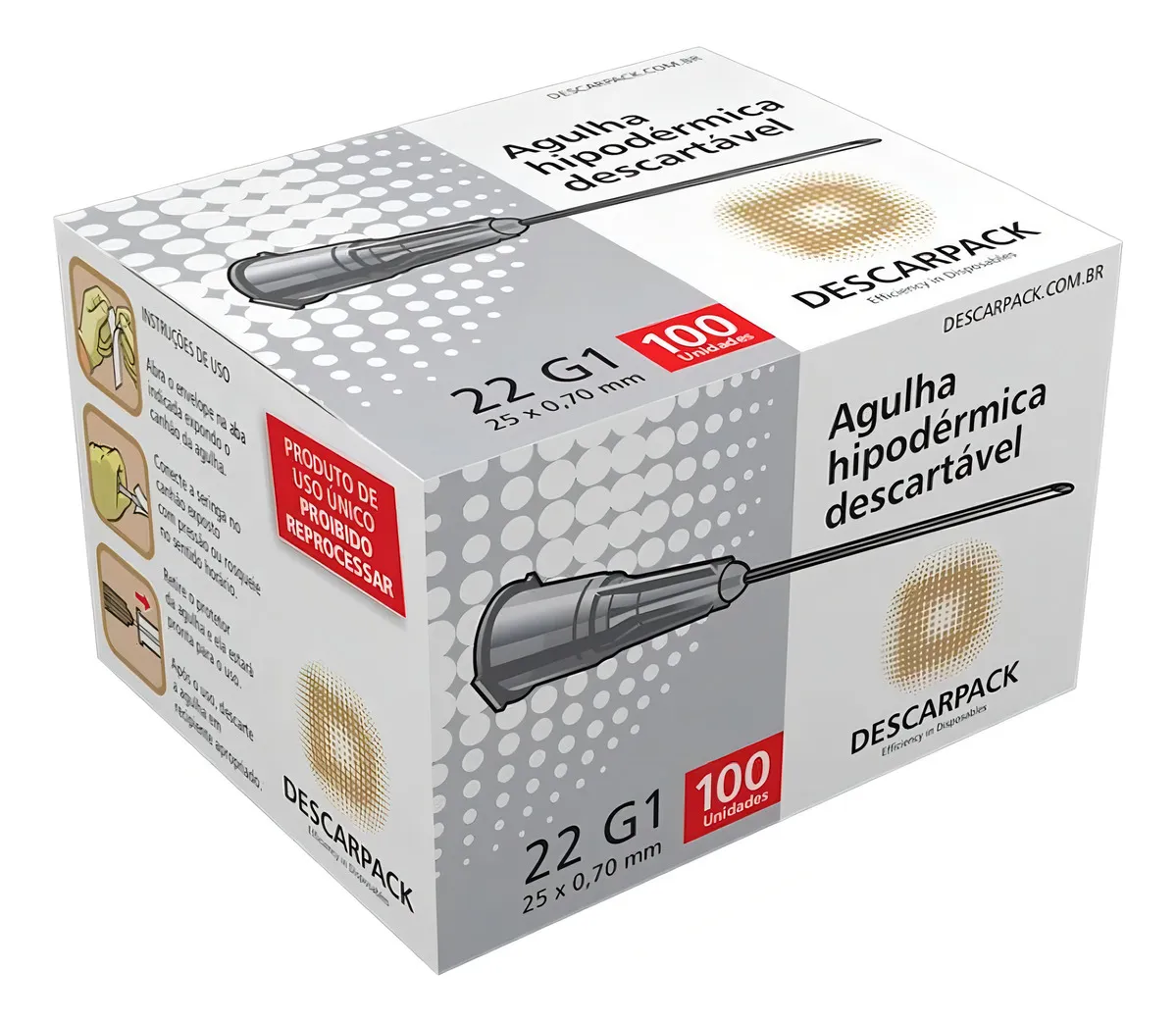 AGULHA HIPODERMICA 25X7 (22G). 100 UN/CX....