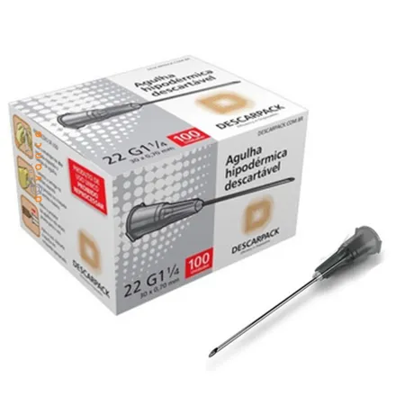 AGULHA HIPODERMICA DESCARTAVEL 22 G1 100U...